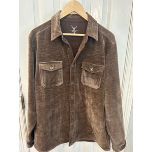 NiCoby Mens Premium Velvet Corduroy Button Down Shirt Brown Large velour Shacket